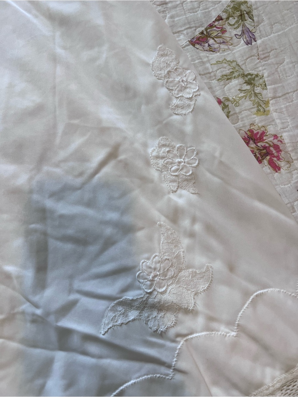 VTG Ivory White Full Slip Dress Floral Lace Embroidered Scallop Medium - Picture 5 of 13